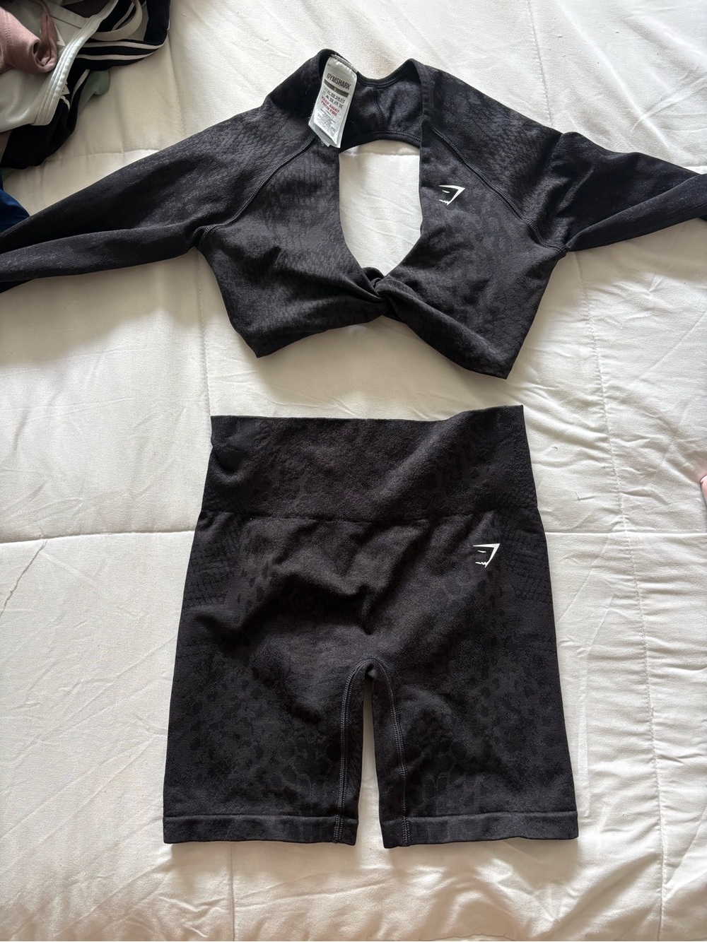 Gymshark Black Twist-Front Crop Top with High-Waist Bike Shorts